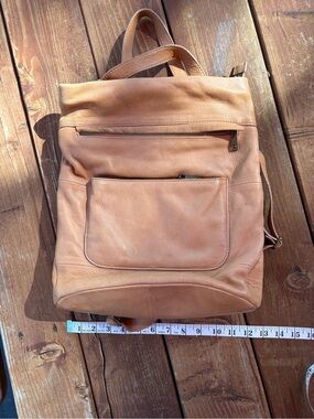 Aspen Tan Leather Backpack & multiple handles -
